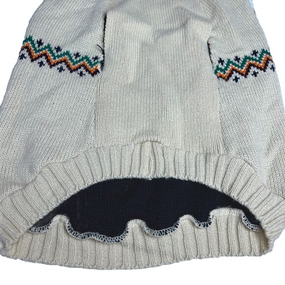Dog Sweater Cream Chevron Knit Hooded “Chill out” Medium Winter Clothes Warm - Picture 5 of 10